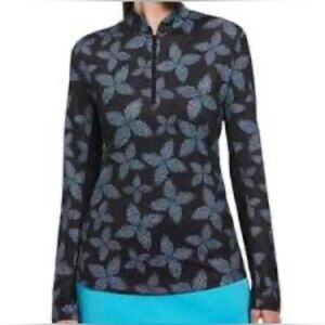 New Ben Hogan XL Women Floral Print Long Sleeve 1/4 Zip Blade Collar Golf Polo